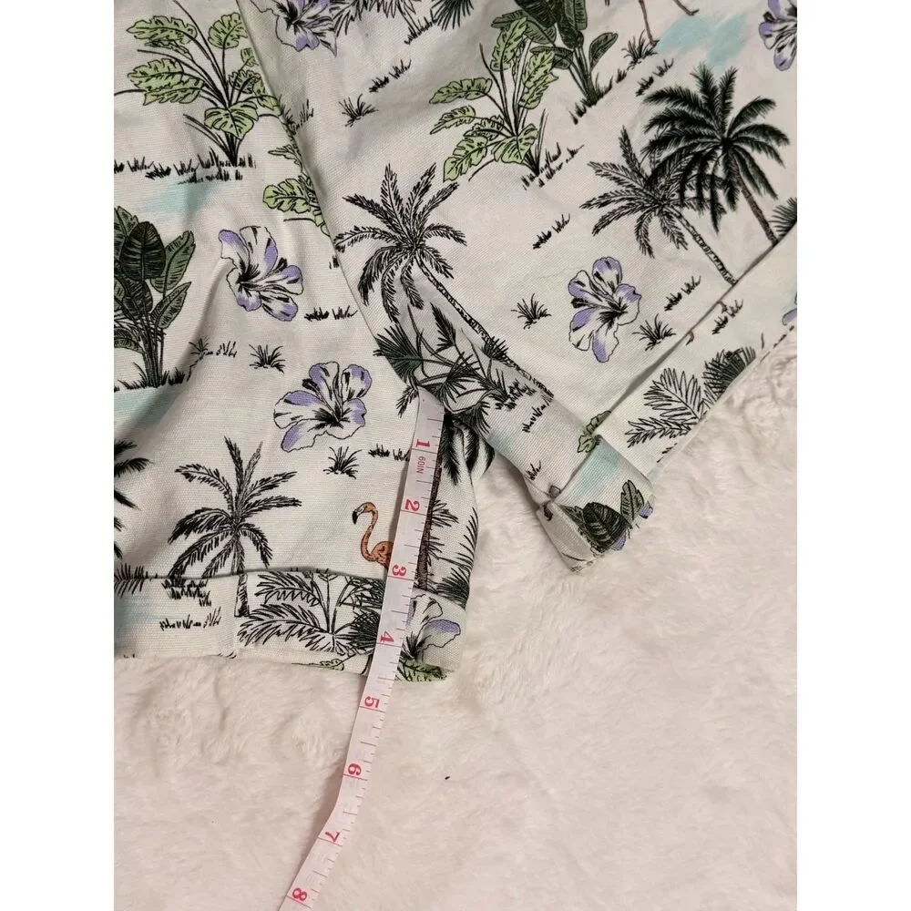 Janie and Jack White Tropical Palm Print Cotton Smocked Shorts Flamingo Girls 12